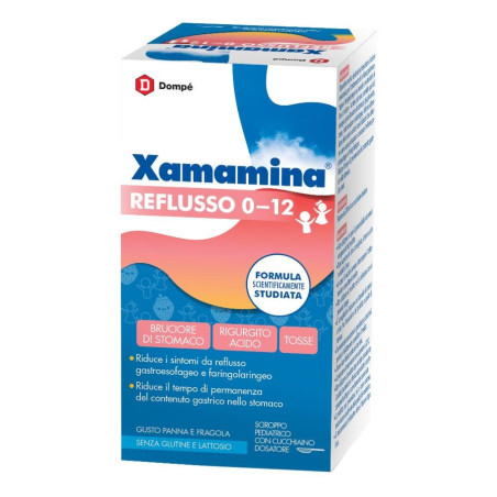 Flacone da 200 ml di Xamamina Reflusso 0-12, sciroppo pediatrico per acidità e reflusso. Flacone da 200 ml di Xamamina Reflusso 0-12, sciroppo pediatrico per acidità e reflusso.