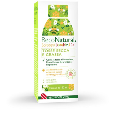 Flacone da 150 ml di Reconatural Sciroppo Bambini, utile in caso di tosse secca e grassa. Flacone da 150 ml di Reconatural Sciroppo Bambini, utile in caso di tosse secca e grassa.