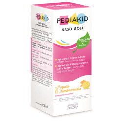 Flacone da 125 ml di Pediakid Naso Gola Integratore Per La Funzionalità Delle Vie Aeree Superiori.