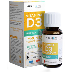Flacone da 20 ml di Granios Vitamina D3 Integratore Per Salute Delle Ossa E Immunitaria.