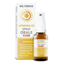 Flacone spray da 20 ml di Dr Theiss Vitamina D3, integratore per il benessere delle ossa.
