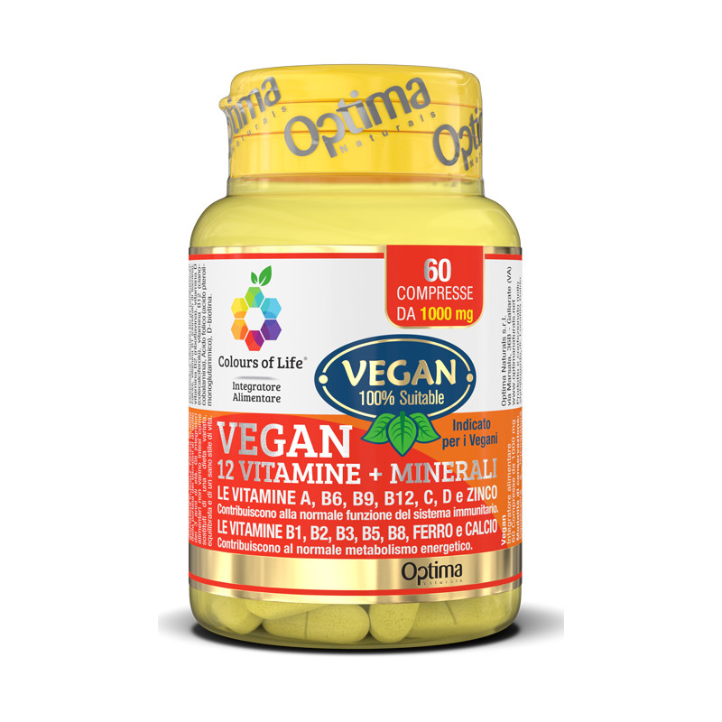 COLOURS OF LIFE VEGAN 12 VITAMINE + 3 MINERALI 60 COMPRESSE COLOURS OF LIFE VEGAN 12 VITAMINE + 3 MINERALI 60 COMPRESSE