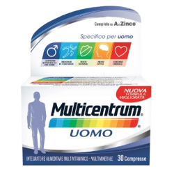Confezione da 30 compresse di Multicentrum Uomo, integratore di vitamine e minerali per uomini.