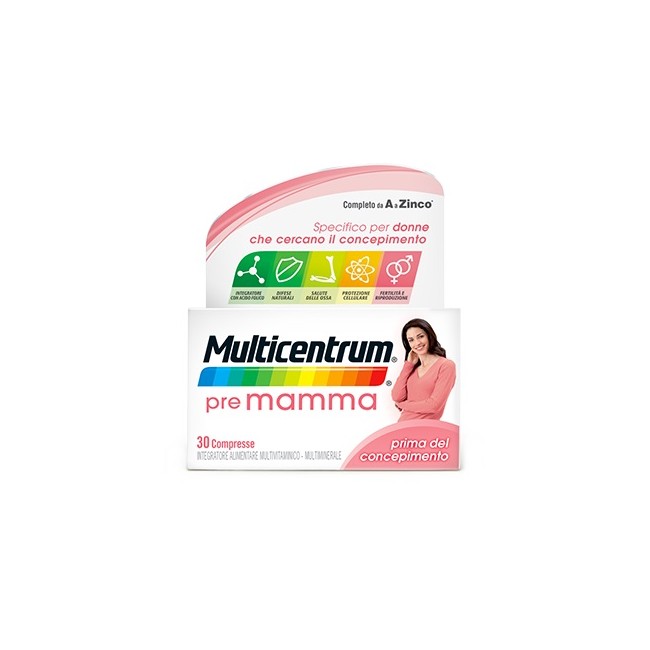 Confezione da 30 compresse di Multicentrum Pre mamma per la donna nel periodi pre gravidanza Confezione da 30 compresse di Multicentrum Pre mamma per la donna nel periodi pre gravidanza