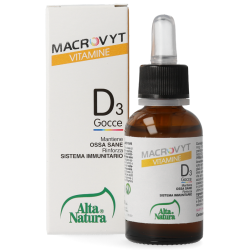 Flacone da 30 ml di Macrovyt Vitamina D3 Vegetale Integratore Per Ossa Denti e Sistema Immunitario.