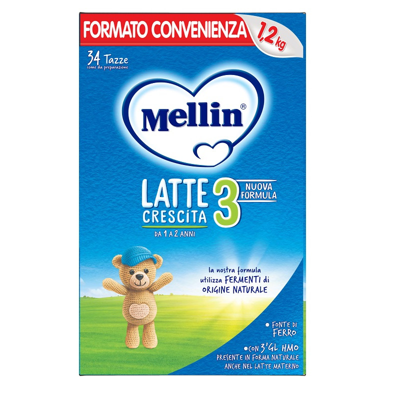 Confezione da 1,2 Kg di Mellin 3, latte di crescita per bambini da 1 a 2 anni. Confezione da 1,2 Kg di Mellin 3, latte di crescita per bambini da 1 a 2 anni.