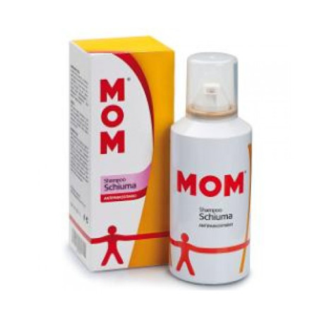Flacone da 150 ml di MOM Shampoo Schiuma, prodotto specifico per la pediculosi del cuoio capelluto. Flacone da 150 ml di MOM Shampoo Schiuma, prodotto specifico per la pediculosi del cuoio capelluto.