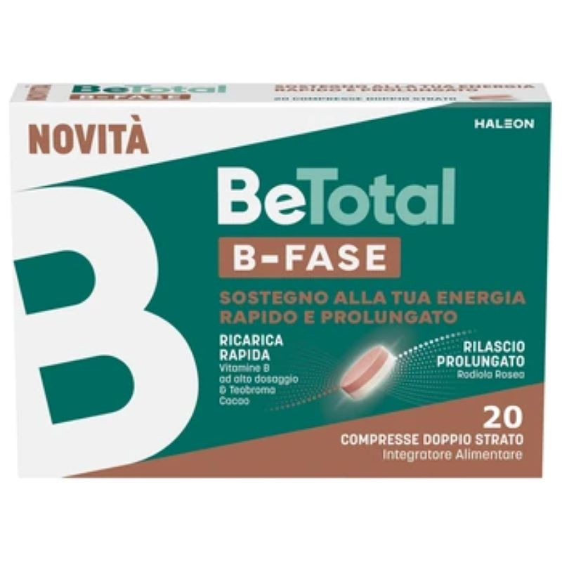 Confezione da 20 compresse di BeTotal B-Fase, integratore per stanchezza ed affaticamento. Confezione da 20 compresse di BeTotal B-Fase, integratore per stanchezza ed affaticamento.