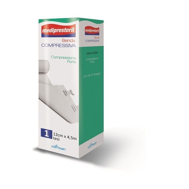 Benda Medipresteril Compressione Forte M4,5x12cm Tesi Con Clip Di Fissaggio