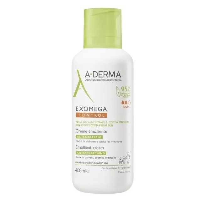 Flacone da 400 ml di A-Derma Exomega Control Crema Emolliente Lenitiva Anti-Prurito. Flacone da 400 ml di A-Derma Exomega Control Crema Emolliente Lenitiva Anti-Prurito.