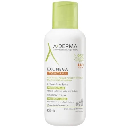 Flacone da 400 ml di A-Derma Exomega Control Crema Emolliente Lenitiva Anti-Prurito.
