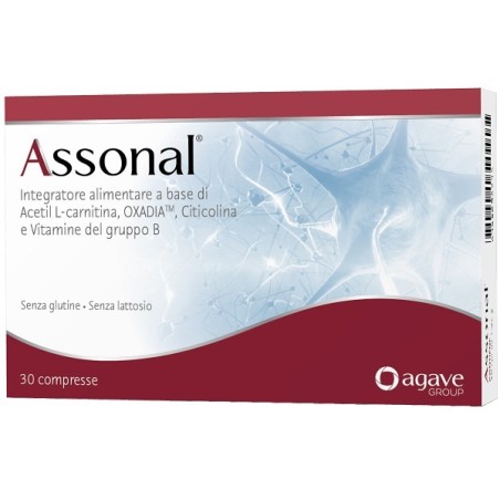 Confezione da 30 compresse di Assonal integratore per il benessere del sistema nervoso Confezione da 30 compresse di Assonal integratore per il benessere del sistema nervoso