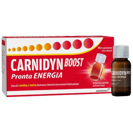 Confezione da 10 flaconcini di Carnidyn Boost Pronta Energia, Integratore contro stanchezza e affaticamento.