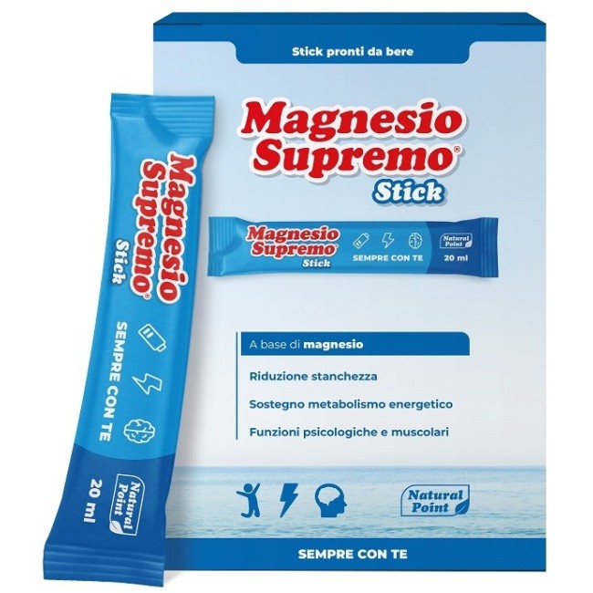 Confezione da 20 stick di Natural Point Magnesio Supremo Stick, integratore per stanchezza ed affaticamento. Confezione da 20 stick di Natural Point Magnesio Supremo Stick, integratore per stanchezza ed affaticamento.