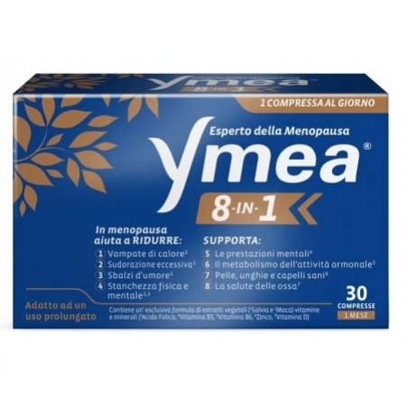 Confezione da 30 compresse di Ymea 8 In 1 Integratore Per Il Benessere Della Donna In Menopausa. Confezione da 30 compresse di Ymea 8 In 1 Integratore Per Il Benessere Della Donna In Menopausa.