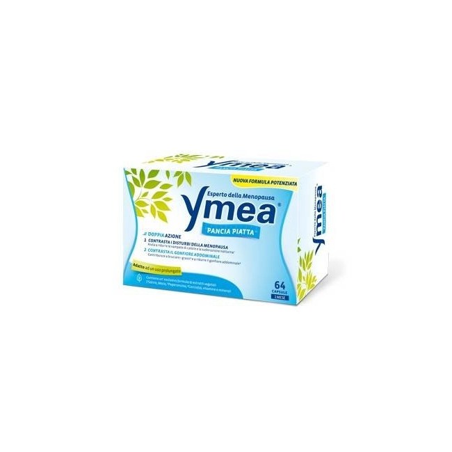Confezione da 64 capsule di Ymea Pancia Piatta Integratore Per Menopausa E Gonfiore Addominale.