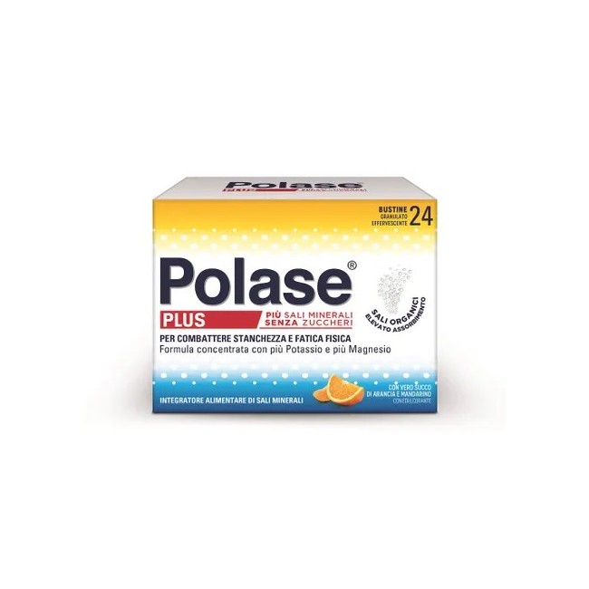 Confezione da 24 bustine di Polase plus, integratore di sali minerali di Magnesio e Potassio Confezione da 24 bustine di Polase plus, integratore di sali minerali di Magnesio e Potassio