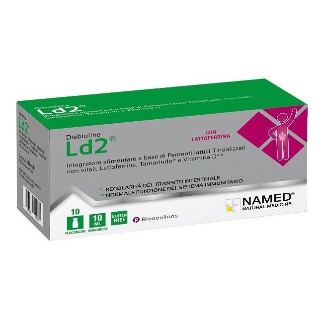 Confezione da 10 flaconcini di Named Disbioline LD2 integratore per benessere intestinale Confezione da 10 flaconcini di Named Disbioline LD2 integratore per benessere intestinale