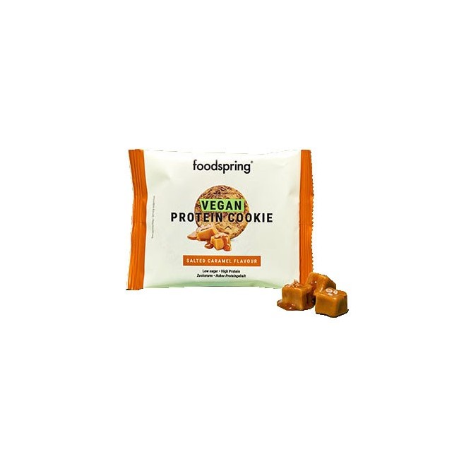 Confezione da 1 biscotto proteico vegano da 50 grammi gusto caramello salato Confezione da 1 biscotto proteico vegano da 50 grammi gusto caramello salato