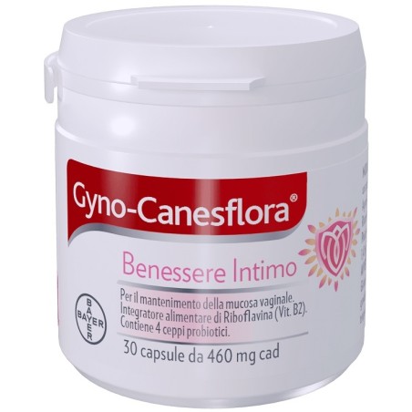 Confezione da 30 capsule di Gyno Canesten Canesflora, integratore per il benessere intimo delle donne.