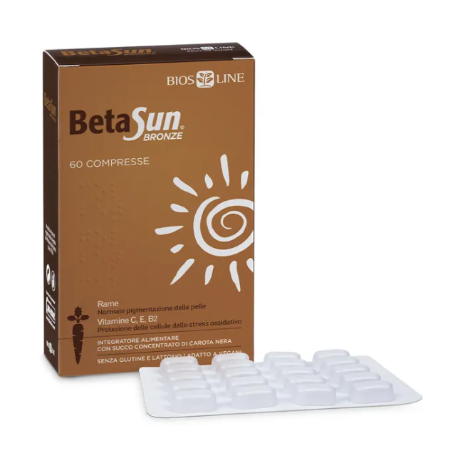 Confezione da 60 Compresse di Biosline Betasun Bronze Integratore Per L'esposizione Solare E L'Abbronzatura. Confezione da 60 Compresse di Biosline Betasun Bronze Integratore Per L'esposizione Solare E L'Abbronzatura.