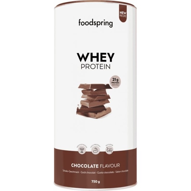 Barattolo da 750 grammi di whey protein in polvere Foodspring gusto cioccolato Barattolo da 750 grammi di whey protein in polvere Foodspring gusto cioccolato