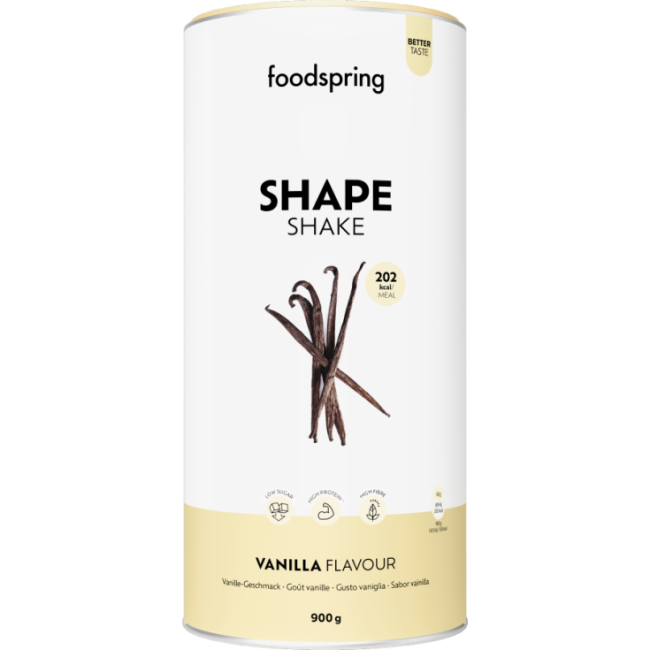 Barattolo da 900 grammi di Foodspring Shape Shake gusto vaniglia sostitutivo del pasto Barattolo da 900 grammi di Foodspring Shape Shake gusto vaniglia sostitutivo del pasto