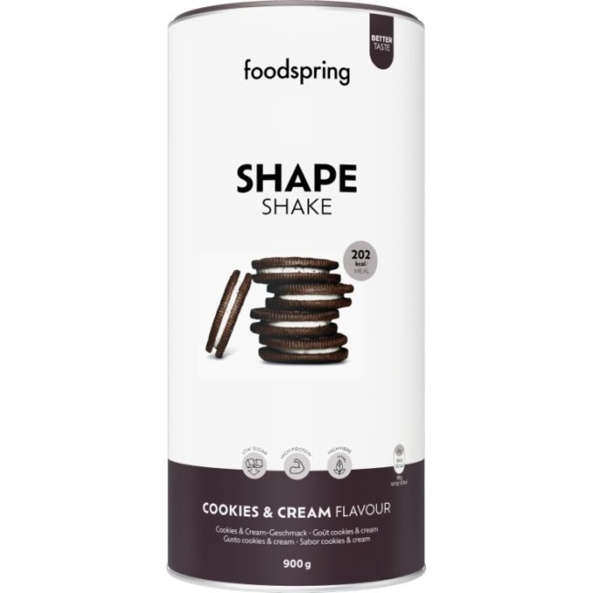 Barattolo da 900 grammi di Foodspring Shape Shake gusto Biscotti e crema sostitutivo del pasto Barattolo da 900 grammi di Foodspring Shape Shake gusto Biscotti e crema sostitutivo del pasto