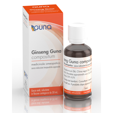 Flacone da 30 ml di Guna Ginseng Compositum Medicinale Omeopatico.