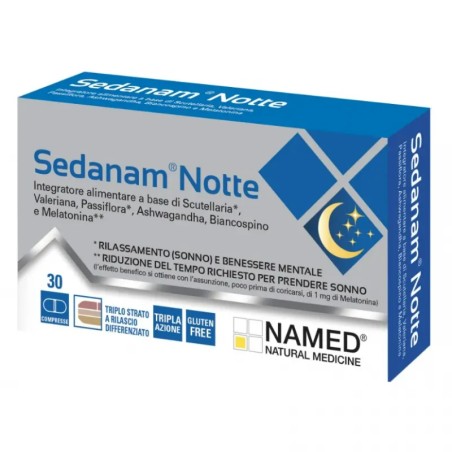Confezione da 30 compresse di Named Sedanam Notte integratore per dormire bene Confezione da 30 compresse di Named Sedanam Notte integratore per dormire bene