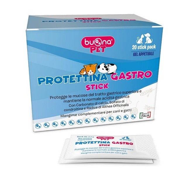 Confezione da 20 stickpack di Buonapet Protettina Gastro Stick Trattamento Per Il Benessere Gastrico Di Cani E Gatti. Confezione da 20 stickpack di Buonapet Protettina Gastro Stick Trattamento Per Il Benessere Gastrico Di Cani E Gatti.