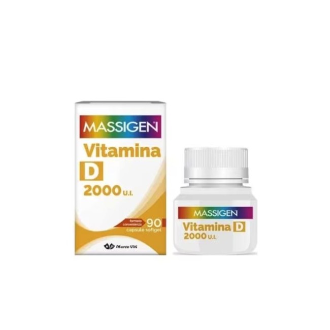 Barattolo da 90 capsule di Massigen Vitamina D 2000 UI integratore utile per le difese immunitarie, le ossa e i muscoli. Barattolo da 90 capsule di Massigen Vitamina D 2000 UI integratore utile per le difese immunitarie, le ossa e i muscoli.