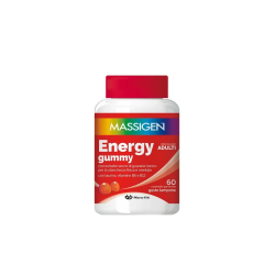 Confezione da 60 gommose di Massigen Energy Gummy integratore tonico energetico.