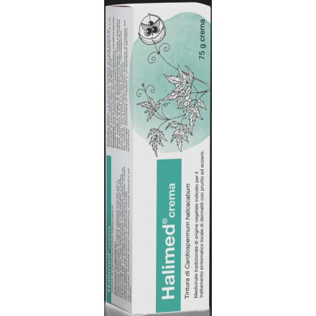 Tubo da 75 gr. di Halimed, crema dermatologica che contrasta prurito, dermatite ed eczemi.