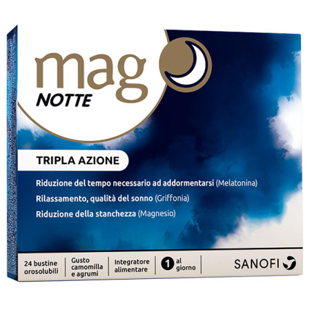 Confezione da 24 bustine di Mag Notte Integratore Per Favorire Il Rilassamento Ed Il Riposo Notturno. Confezione da 24 bustine di Mag Notte Integratore Per Favorire Il Rilassamento Ed Il Riposo Notturno.