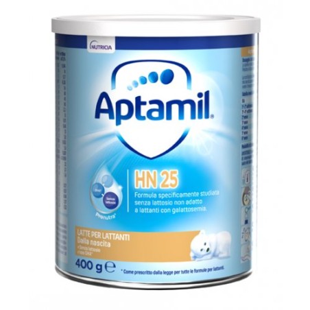 Barattolo da 400 grammi di Aptamil HN 25, latte in polvere per neonati da 0 a 6 mesi.