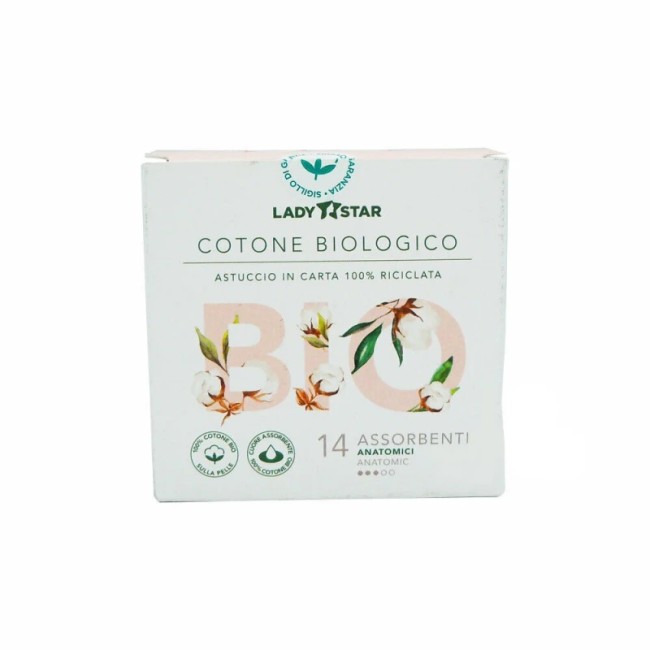 Ladystar Assorbenti Esterni 100% Cotone Bio Anatomici 14 Pezzi