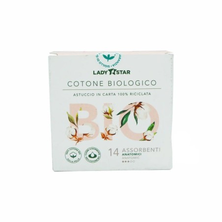 Ladystar Assorbenti Esterni 100% Cotone Bio Anatomici 14 Pezzi