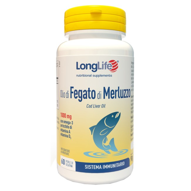 Longlife Olio di Fegato di Merluzzo 1000mg Integratore Alimentare 60 Perle Longlife Olio di Fegato di Merluzzo 1000mg Integratore Alimentare 60 Perle