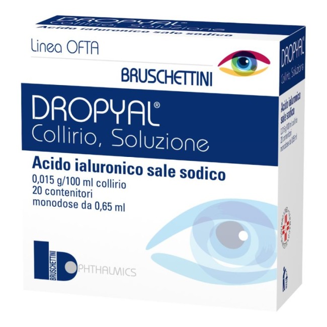 Bruschettini Dropyal Collirio 20 Flaconi Monodose 0,65ml 0,015g/100ml Bruschettini Dropyal Collirio 20 Flaconi Monodose 0,65ml 0,015g/100ml
