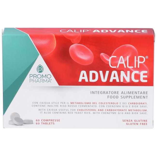 Confezione da 60 compresse di Calip Advance integratore per il metabolismo del colesterolo e dei carboidrati. Confezione da 60 compresse di Calip Advance integratore per il metabolismo del colesterolo e dei carboidrati.