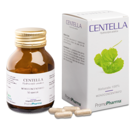 Confezione da 50 capsule di Promopharma Centella, integratore per cellulite e funzionalità del microcircolo. Confezione da 50 capsule di Promopharma Centella, integratore per cellulite e funzionalità del microcircolo.