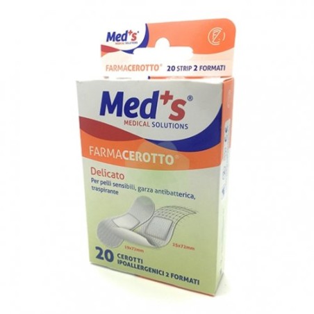 Cerotto Meds Strip Delicato Tessuto Non Tessuto 2 Formati 20 Pezzi Cerotto Meds Strip Delicato Tessuto Non Tessuto 2 Formati 20 Pezzi