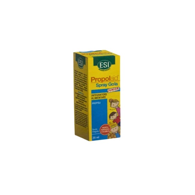 Flacone spray da 20 ml di ESI Propolaid Spray Gola Junior, integratore per alleviare il mal di gola nei bambini.