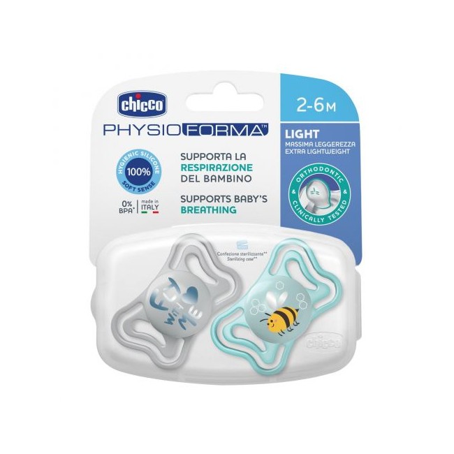 Chicco Succhietto Light Azzurro Silicone 2-6m 2 Pezzi Chicco Succhietto Light Azzurro Silicone 2-6m 2 Pezzi