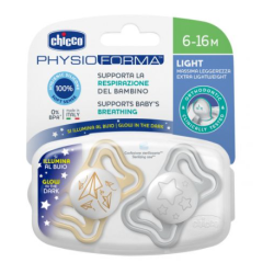 Chicco Succhietto Light Lumi Silicone 6-16m 2 Pezzi