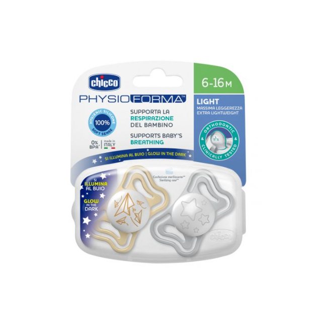 Chicco Succhietto Light Lumi Silicone 6-16m 2 Pezzi Chicco Succhietto Light Lumi Silicone 6-16m 2 Pezzi