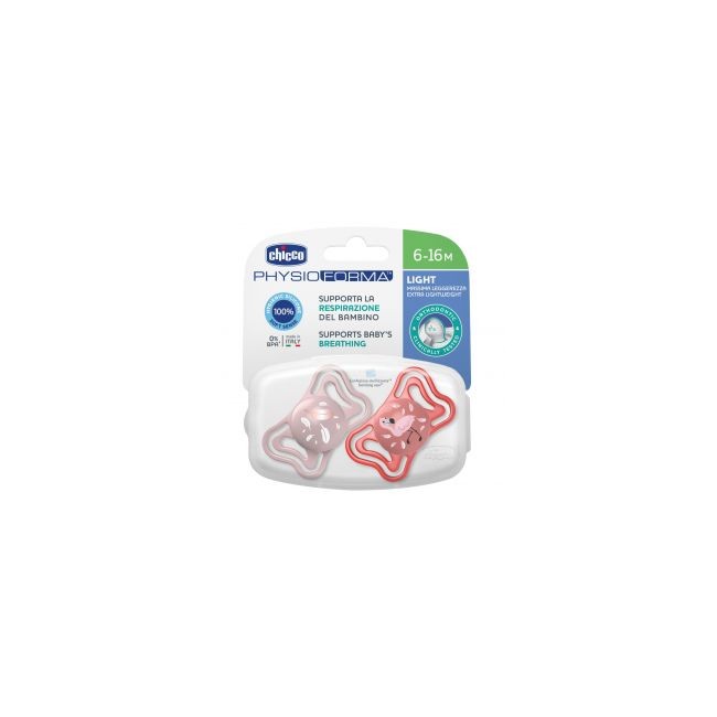 Chicco Succhietto Light Rosa Silicone 6-16m 2 Pezzi