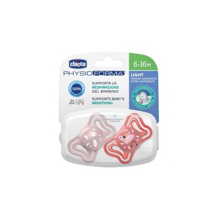 Chicco Succhietto Light Rosa Silicone 6-16m 2 Pezzi