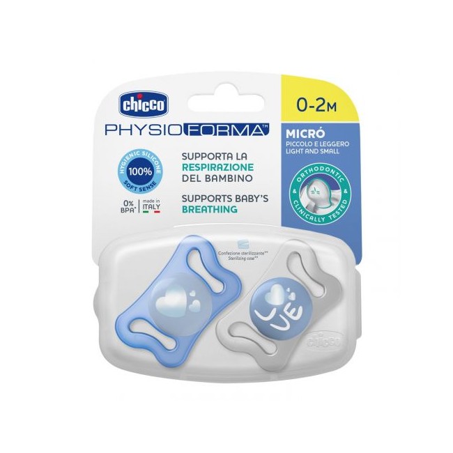 Chicco Succhietto Micro Azzurro Silicone 0-2m 2 Pezzi Chicco Succhietto Micro Azzurro Silicone 0-2m 2 Pezzi